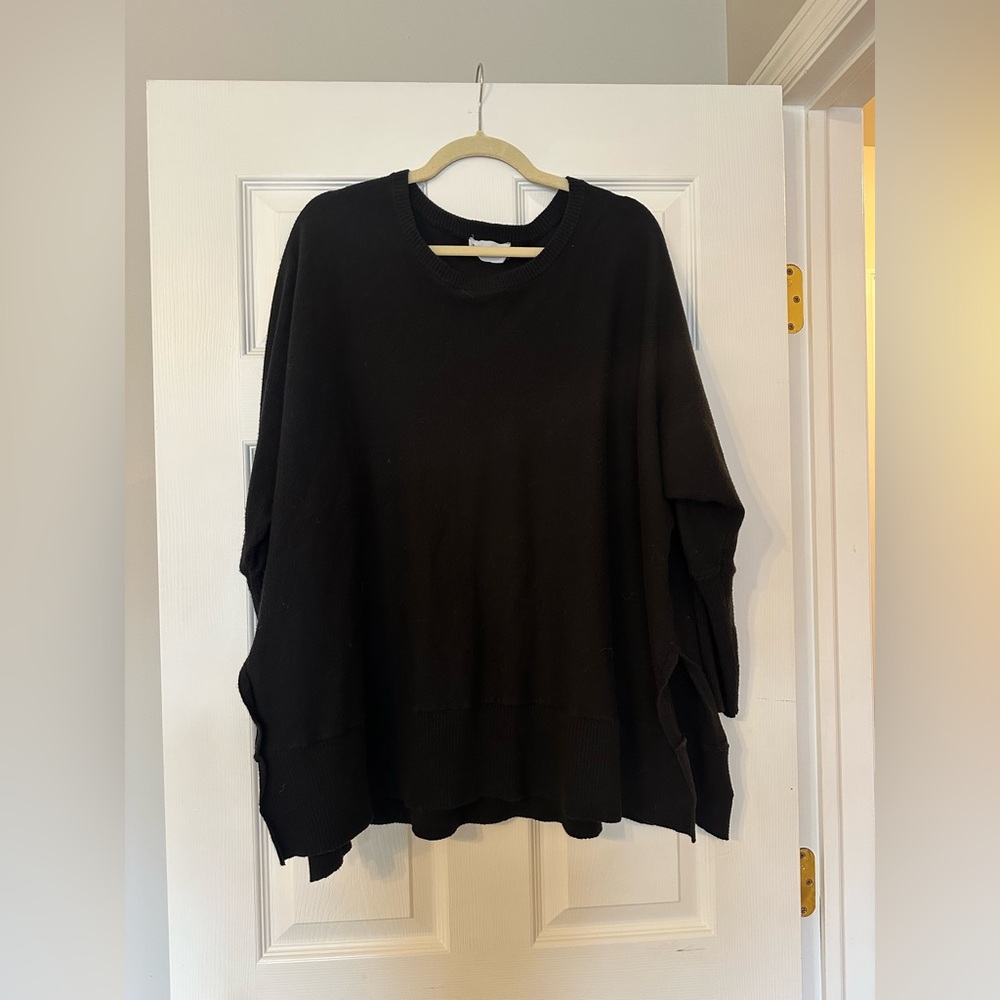 Oversized Black Poncho-Style Sweater - Size L